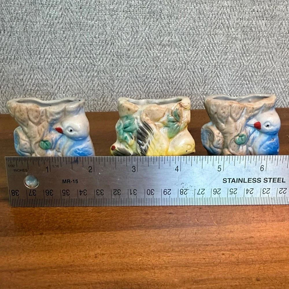 1950s MCM Kitsch Mini Ceramic Bird Bud Vases Set of 3 Chinoiserie Fairycore RARE